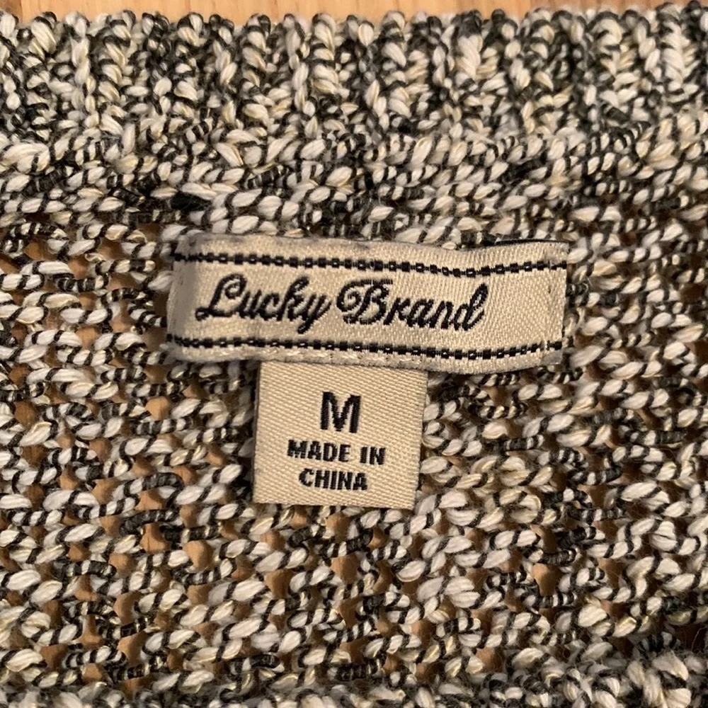 LUCKY Brand Loose Knit 3/4 Sleeve Pullover Sweater Cream and Brown Women’s M
